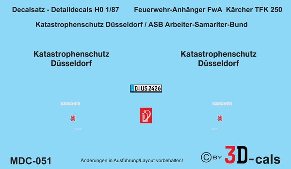 051 Detaildecals für Feuerwehr-Anhänger FwA FKH / TKF 250 Kärcher Katastrophenschutz ASB Düsseldorf