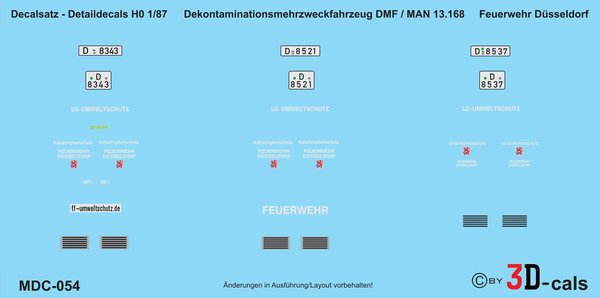 054 Detaildecals für Dekontaminationsmehrzweckfahrzeug DMF (a.D.) MAN Freiw. Feuerwehr Düsseldorf