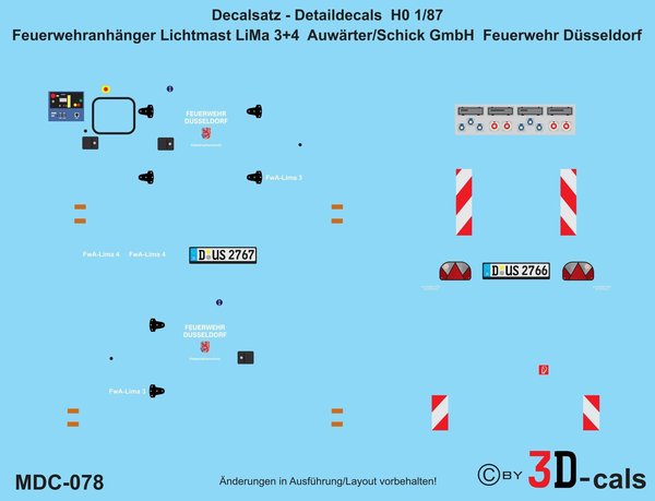 078 Detaildecals für Feuerwehr-Anhänger Lichtmast LiMa 3+4 Freiw. Feuerwehr Düsseldorf
